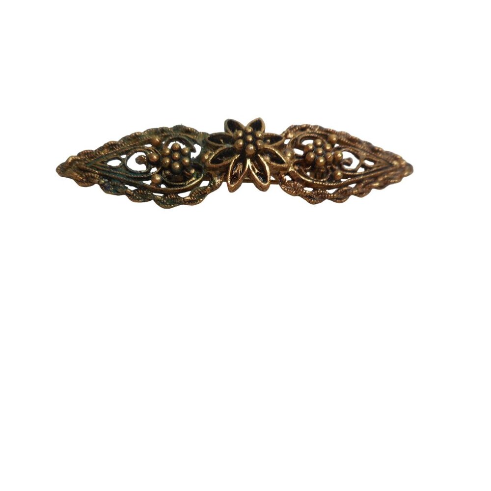 Vintage Gold floral Jewelry Brooch Bar Style Pin Heavy Filligree  Estate Find